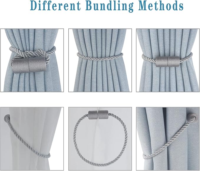 Magnetic Curtain Tiebacks 6 Pack Grey Curtain Rope Tieback Curtain Holders - Image 4