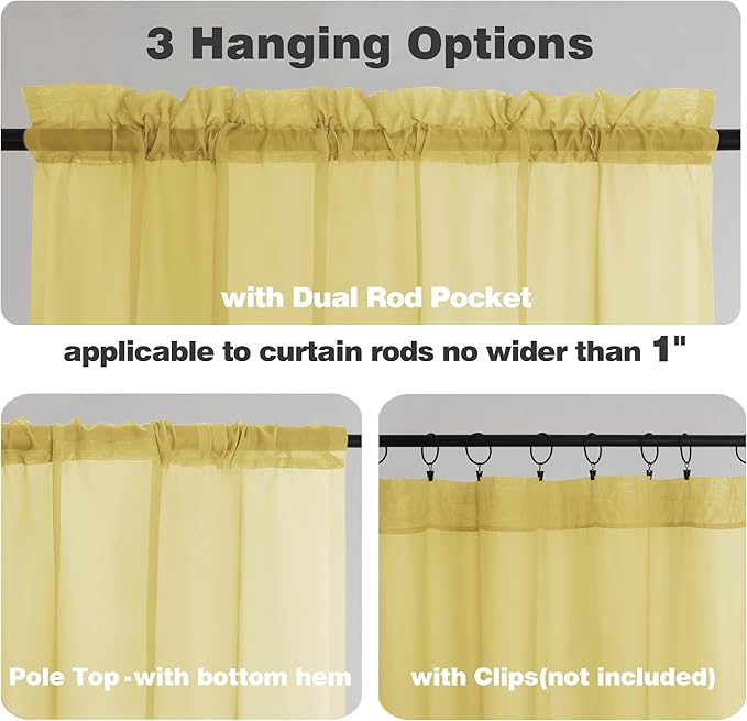 Chyhomenyc Yellow Sheer Curtains 72 Inch Length 2 Panels, Light Filtering Soft - Image 2