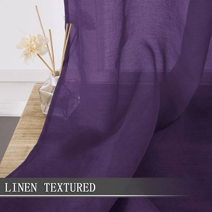 Tollpiz Short Sheer Curtains Linen Textured Living Room Curtain Sheers Light - Image 2
