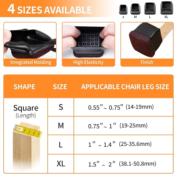 Ezprotekt 24 Pcs Extra Small Square Chair Leg Floor Protectors, Silicone Felt - Image 2