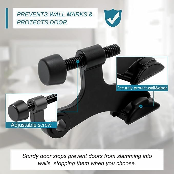 12 Pack Hinge Pin Black Door Stopper, Adjustable Heavy Duty Hinge Pin Door Stop - Image 2