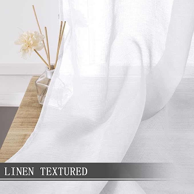 Tollpiz Sheer Curtains Living Room Linen Textured Curtain Sheers Light - Image 2