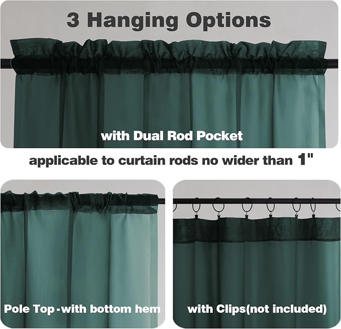 Chyhomenyc Hunter Green Sheer Curtains 84 inches Long 2 Panels Set, Light - Image 5