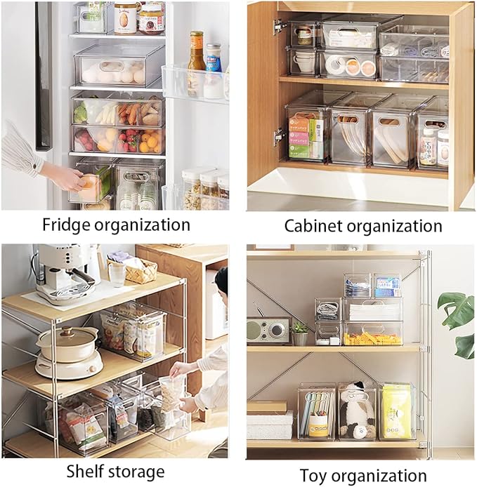 MineSign 4 pack Stackable Fridge Drawers Pull-Out Bins Divided Produce Saver - Image 6