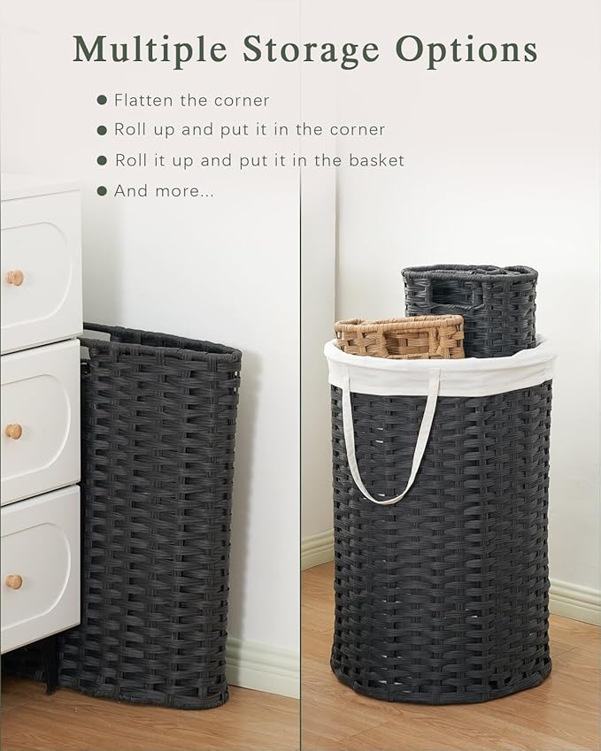 Large Laundry Hamper Laundry Basket Round 34.3 Gal Handwoven Wicker Laundry - Image 5