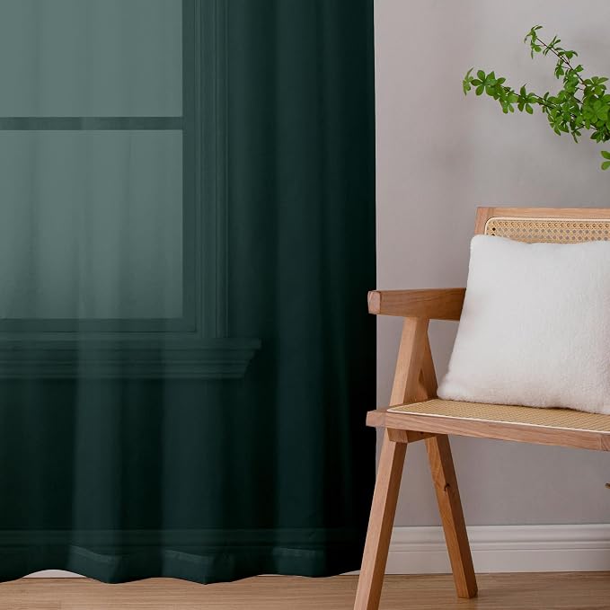 Chyhomenyc Sheer Hunter Green Curtains 90 inches Long 2 Panels, Light Filtering - Image 5