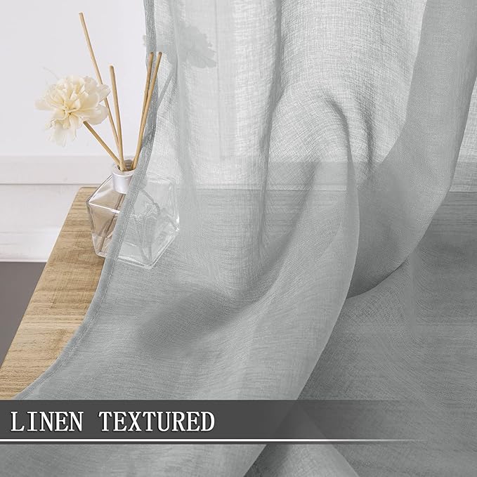 Tollpiz Short Sheer Curtain Linen Textured Living Room Curtains Sheer Light - Image 2