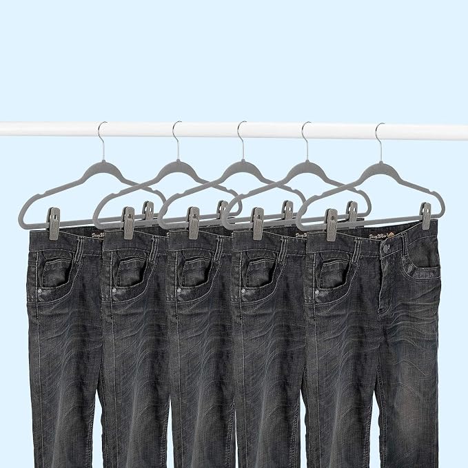Grey Velvet Hangers Clips, Non-Slip Velvet Skirt Hanger Clips - Image 7