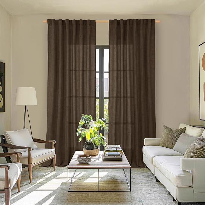 YoungsTex Brown Linen Curtains 80 Inch Length - Image 2