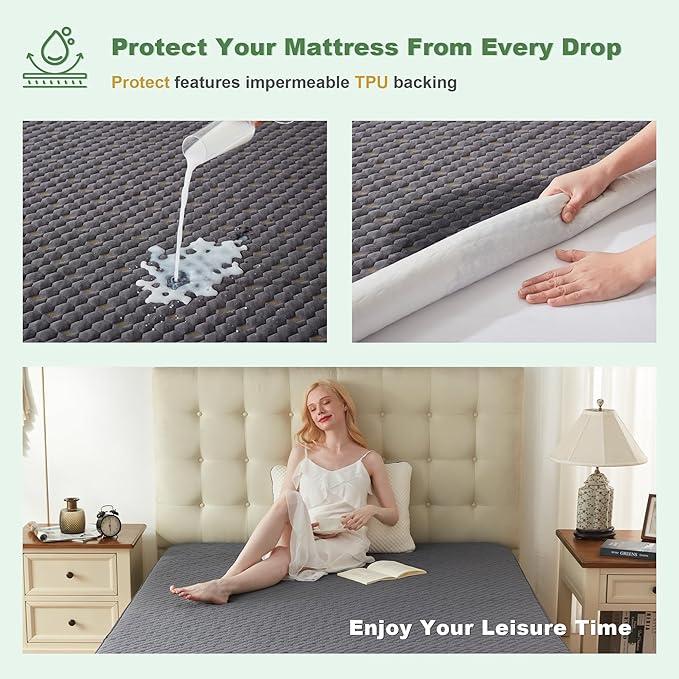Waterproof Mattress Protector, Twin Size Mattress Pad Fitted 6"-15" Deep Pocket - Image 3