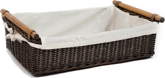 The Basket Lady Low Pole Handle Wicker Storage Basket, 19.5 in L x 12.5 in W x - Image 3