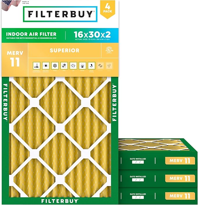 Filterbuy 16x30x2 Air Filter MERV 11 Allergen Defense Replacement, by Filterbuy