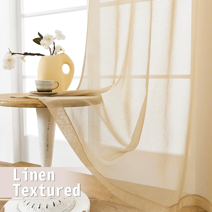 Tollpiz Short Sheer Linen Textured Curtain Sheers Doorway Light Filtering Voile - Image 4