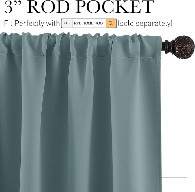 RYB HOME Blue Bedroom Curtains Room Darkening, Thermal Insulated Privacy Living - Image 2