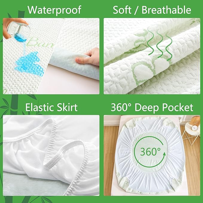 GOONIK 2 Pack Twin Size Mattress Protector, Breathable Bamboo Viscose - Image 3