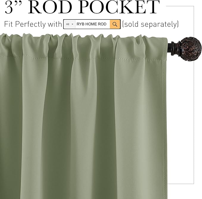 RYB HOME Sage Green 63 inch Curtains - Image 2