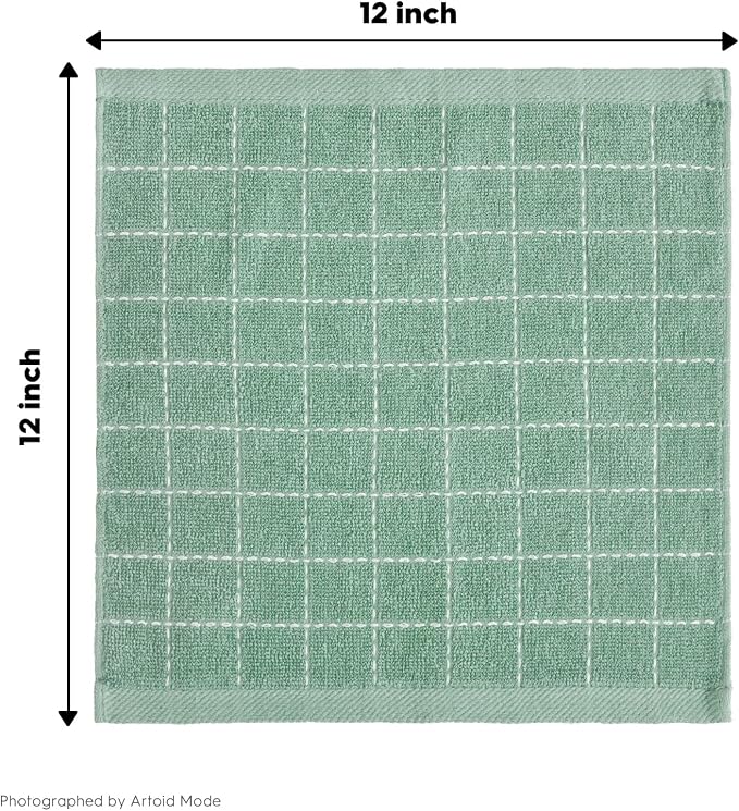 Artoid Mode Checkered Designed Cotton Beige Dark Green Terry Kitchen Dish Cloths - Image 7