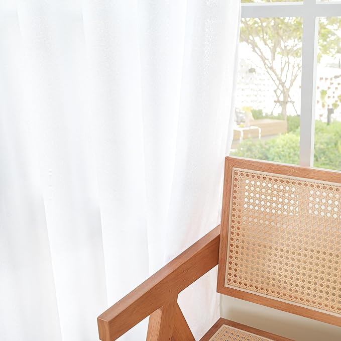 YoungsTex White Linen Semi Sheer Curtains 72 Inch Length 2 Panels - Image 9