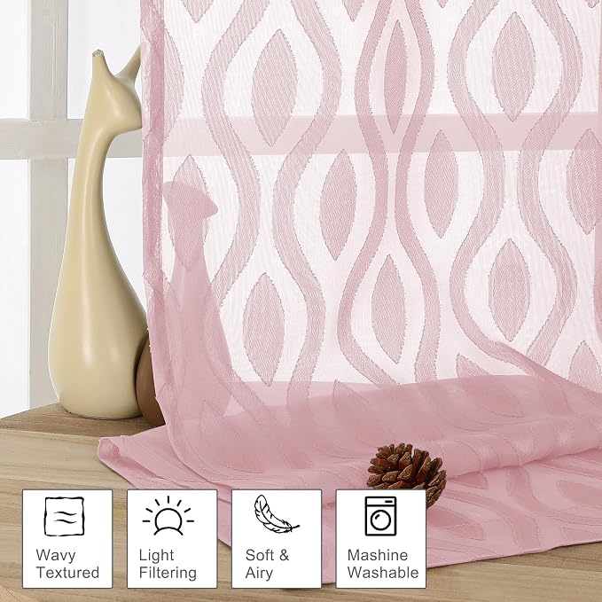 Aiyufeng Sheer Pink Curtain 45 Inch Length 2 Panels Set, Farmhouse Clip - Image 2