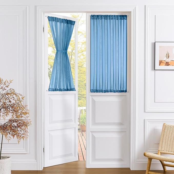 Tollpiz Short Sheer Door Curtains Closet Linen Textured Curtains Sheer Doorway by Tollpiz