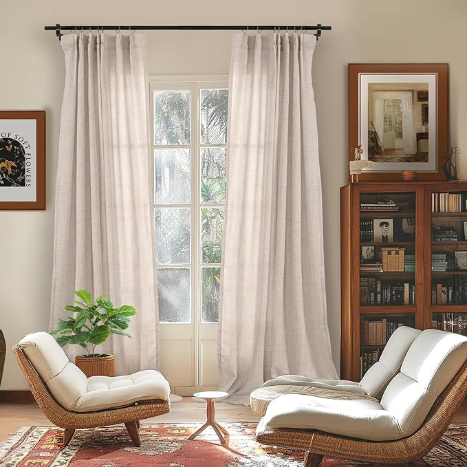 YoungsTex Natural Linen Back Tab Curtains 84 Inch Length 2 Panels - Image 2