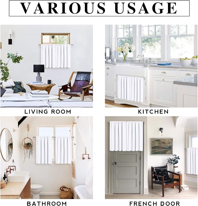 RYB HOME White Kitchen Curtains 30 inch Tier Curtain Treatment - Image 7