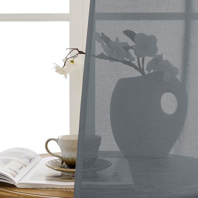 Tollpiz Sheer Door Curtains Closet Linen Textured Curtain Sheers Doorway Light - Image 9