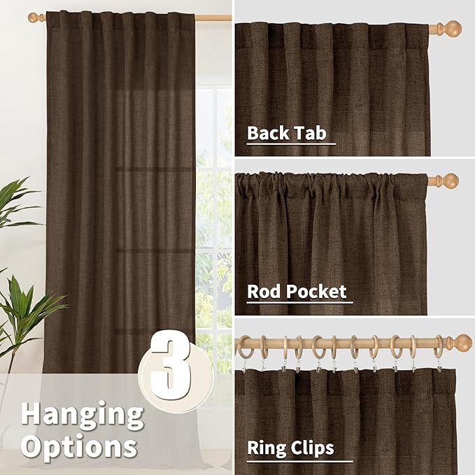 YoungsTex Brown Linen Curtains for Living Room 63 Inches Long, Chocolate Semi - Image 6