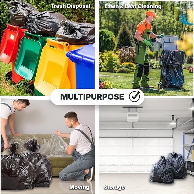 55-60 Gallon Trash Bags, 50 Micron Heavy Duty Pure LDPE Garbage Can Liners - Image 5
