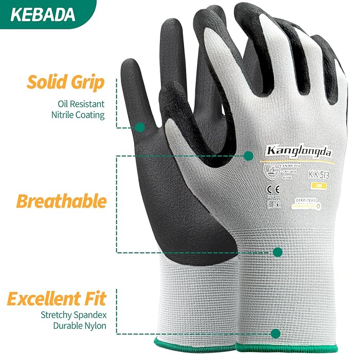 3-Paris Large Work Gloves for Men and Women, Nitrile Coated Safety Protective - Image 2
