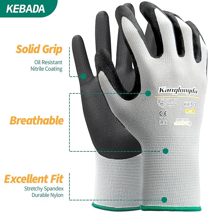 6-Paris Small Work Gloves for Men and Women, Nitrile Coated Safety Protective - Image 2