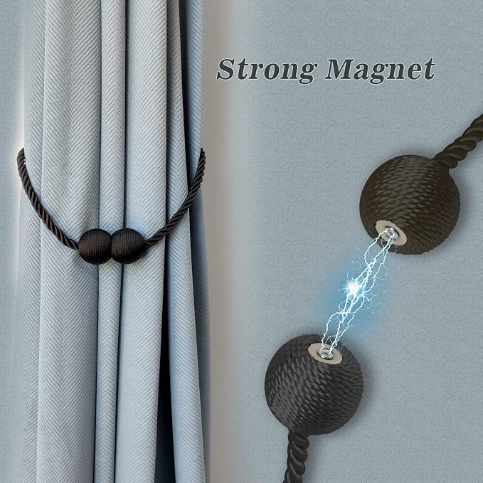 Hion Magnetic Curtain Tiebacks Grey 4 Pack, Curtain Tiebacks Buckles Holdbacks - Image 3