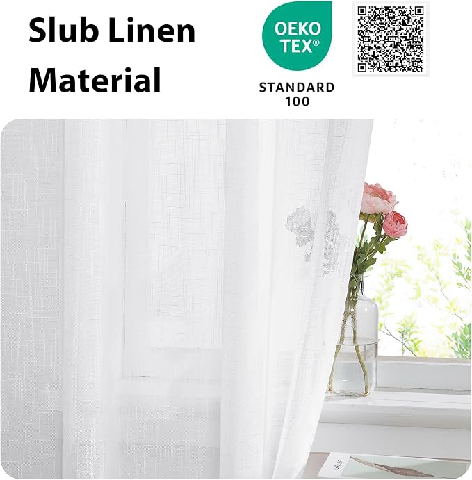NICETOWN French Door Curtain Panel Linen Look Classroom Window Shade Sidelight - Image 5