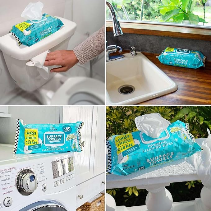 6 Packs Surface Wipes with Bleach, Thick & Large Dispose, All-Purpose Cleaner - Image 4