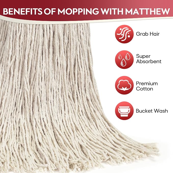 Matthew Cleaning 24oz 6Pack Cotton Floor Mop, Looped-Open String Heavy Duty - Image 2