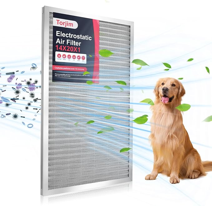 Torjim 14x20x1 Air Filter-MERV8, Washable & Reusable AC/HVAC Permanent by Torjim