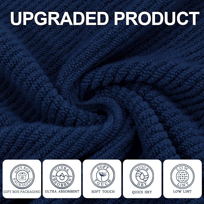 Blue Towels Set for Bathroom, Luxury 3 Piece Gift set, 100% Cotton | Quick Dry - Image 2