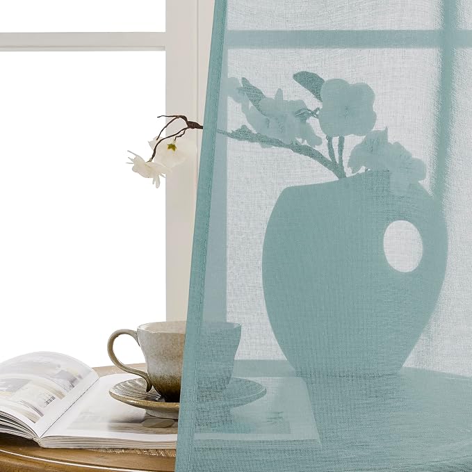 Tollpiz Short Sheer Door Curtain Closet Linen Textured Curtain Sheers Doorway - Image 9