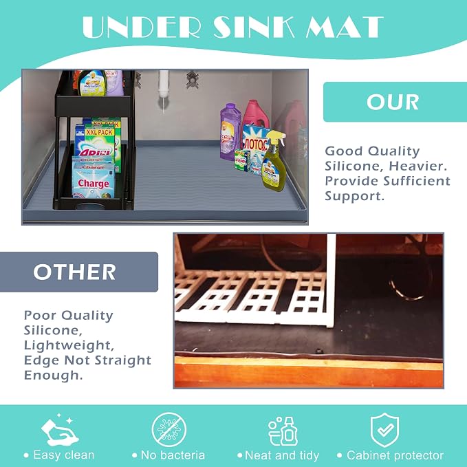 URMONA Waterproof Silicone Under Sink Mat 40'' x 22'' Shelf Liner - Image 5