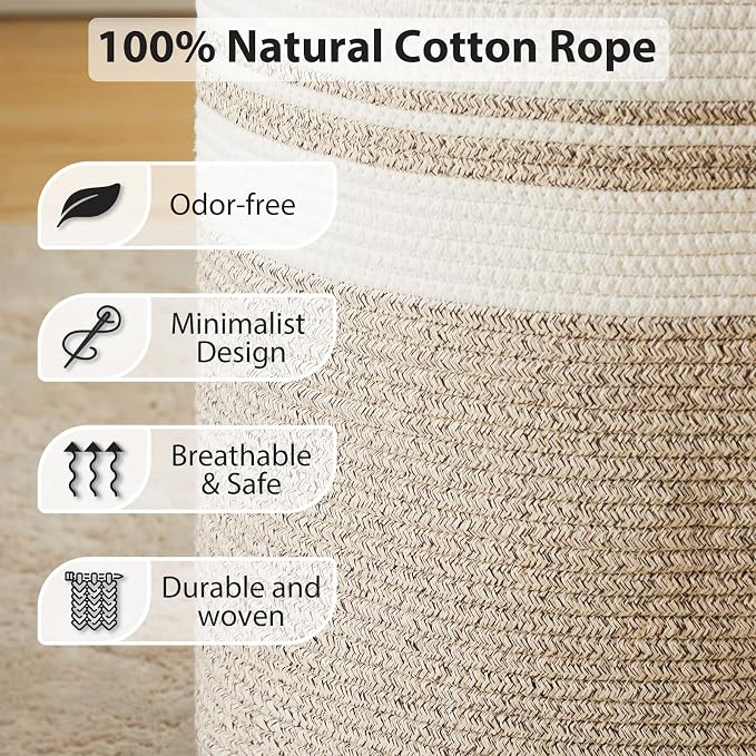 Fiona's magic 72L Large Woven Laundry Hamper, Tall Cotton Rope Storage Basket - Image 4