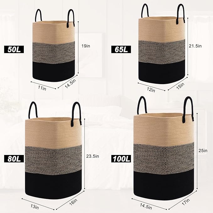 Woven Laundry Basket for Clothes, 65L Large Rectangle Laundry Hampers - Image 9