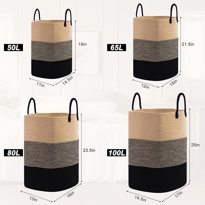Woven Laundry Basket for Clothes, 50 L Large Rectangle Laundry Hampers - Image 8