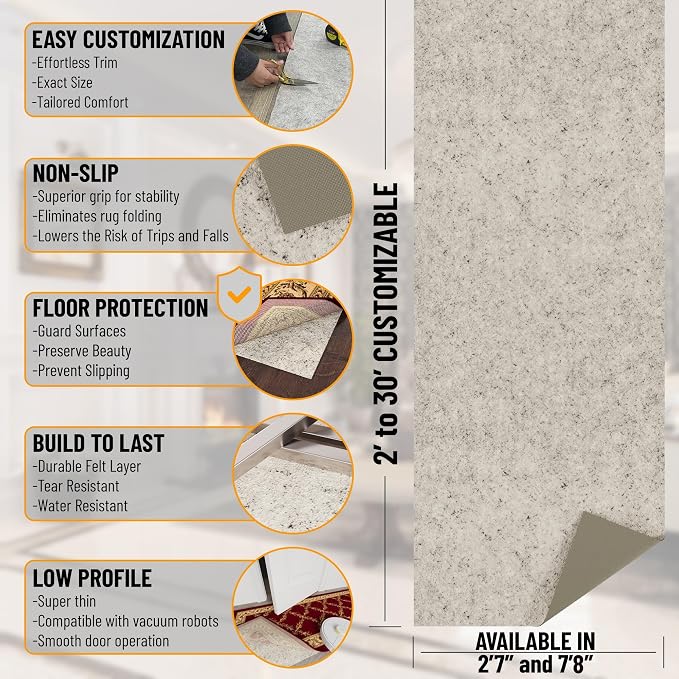 Ottomanson 2'7" x 6' Non-Slip Rug Pad Gripper 1/12 Inch Ultra Thin Dual Surface - Image 2