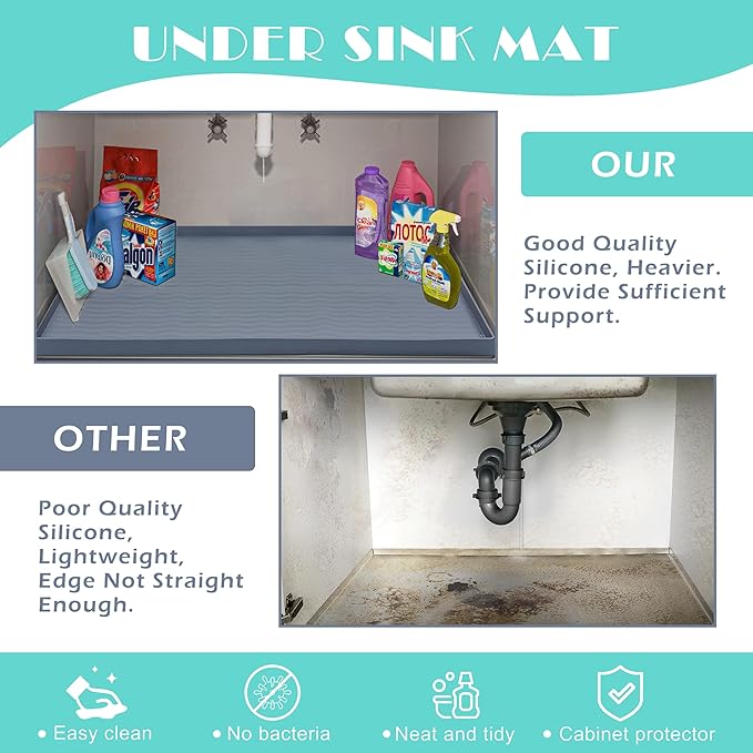 URMONA Waterproof Silicone Under Sink Mat 19'' x 19'' Shelf Liner - Image 5