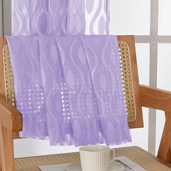 Aiyufeng Light Purple Valances for Windows, Chic Wavy Line Clip Jacquard Voile - Image 7