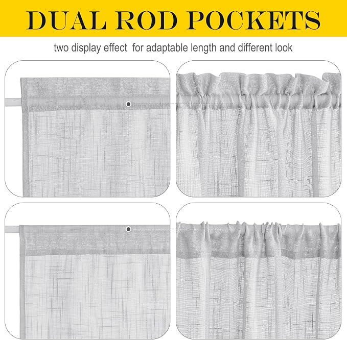 NICETOWN Linen Door Curtains 40 Inches Long, Dual Rod Pocket Semi Sheer - Image 4