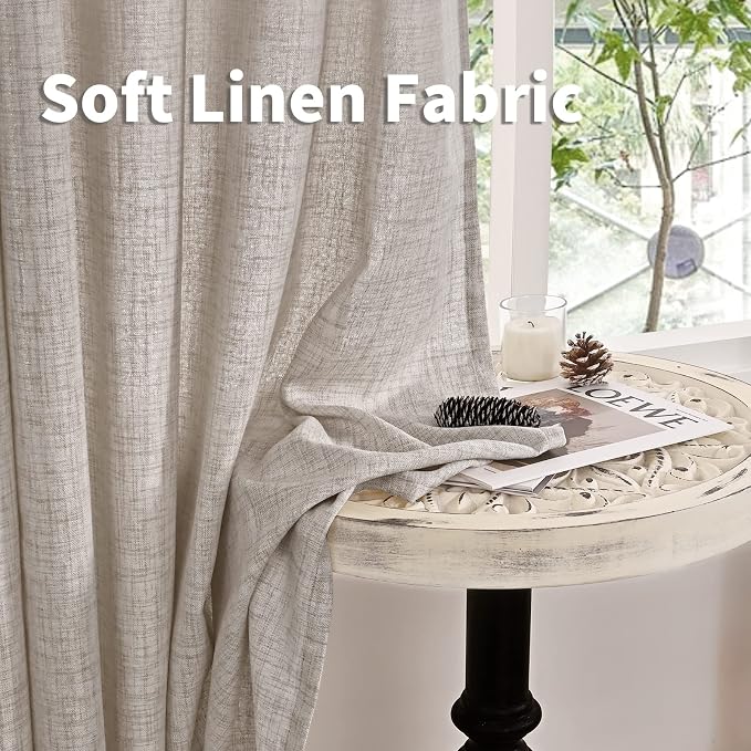 YoungsTex Beige Linen Semi Sheer Curtains 63 Inch Length - Image 9