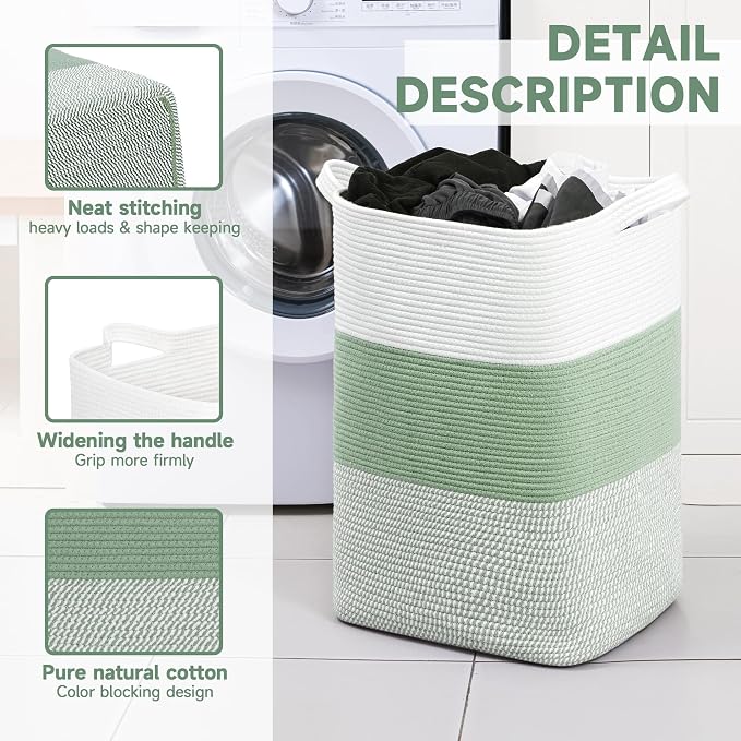 CLHMILY&Z 75L Laundry Basket Rectangular Green Rope - Image 6