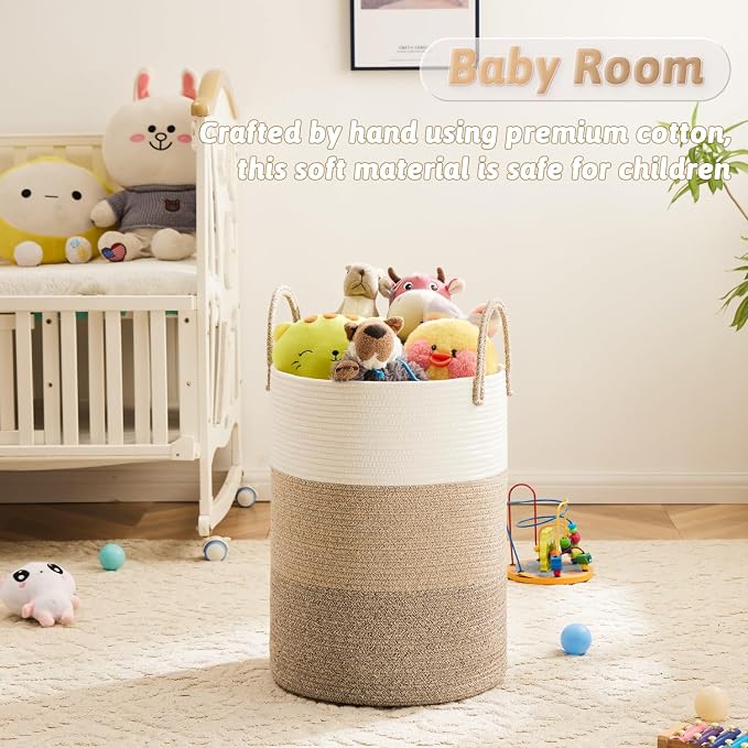 Laundry Basket, Woven Cotton Rope Laundry Hamper, 80L - Image 3