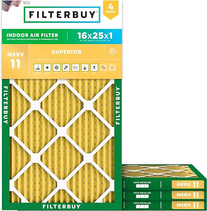 Filterbuy 16x25x1 Air Filter MERV 11 Allergen Defense Replacement, by Filterbuy